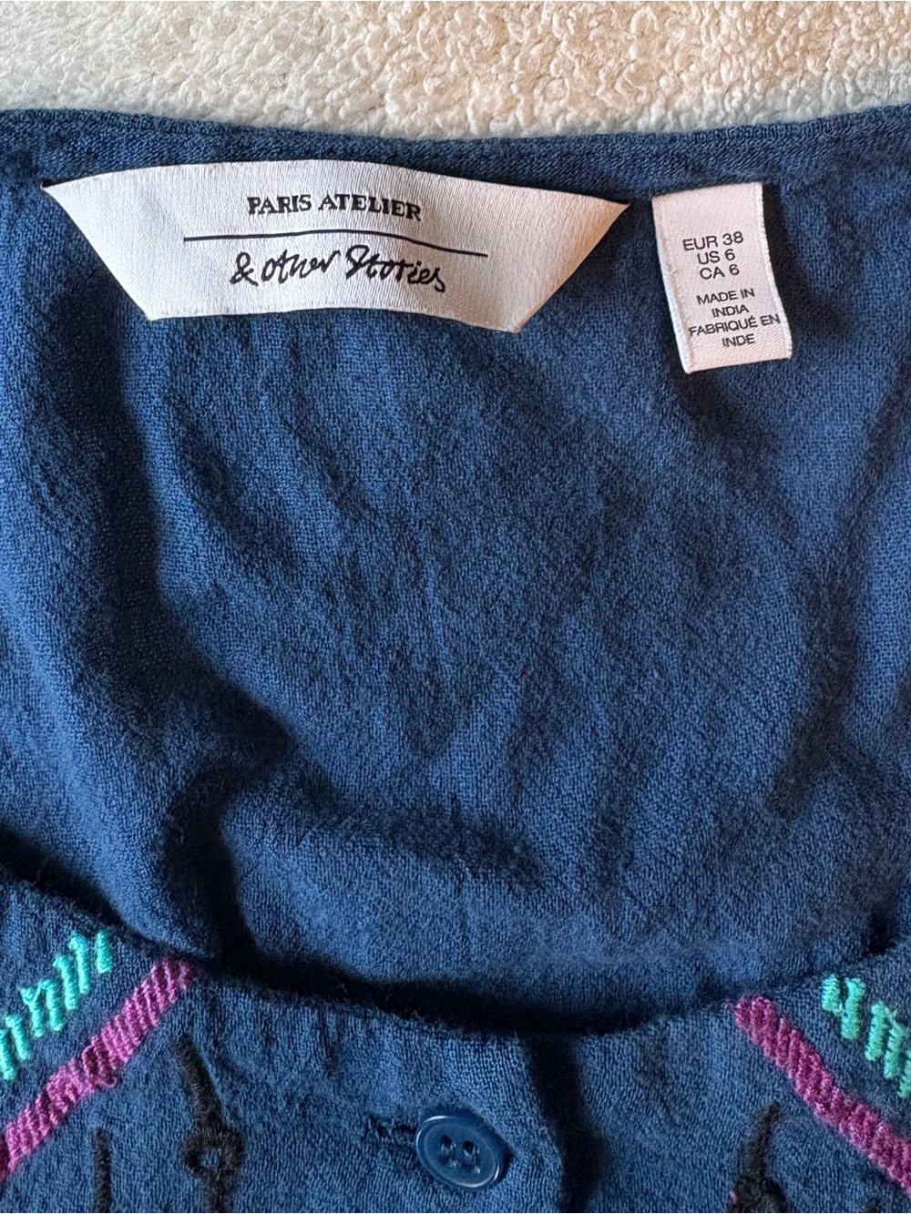 & Other Stories Paris Atelier Embroidered Blouse, Blue. Sz US 6 - Picture 3 of 3